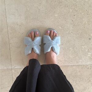 MIA Light Blue Fuzzy Flats